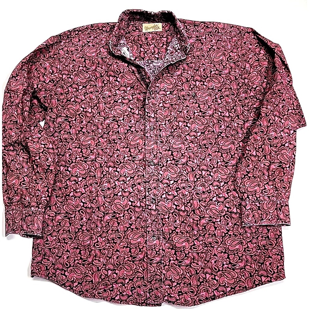 Wrangler 20X Western Paisley Cowboy Maroon Repaired Distressed Shirt Men's 2XL